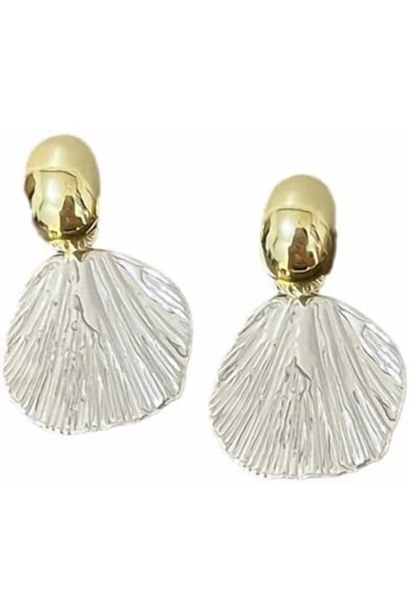 Exaggerated Colour-Blocked Fan-Shaped Shell Stud Earrings for Women[w088]