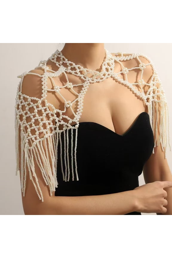 Exaggerated Faux Pearl Beaded Shawl Breast Chain Baroque Body Chains