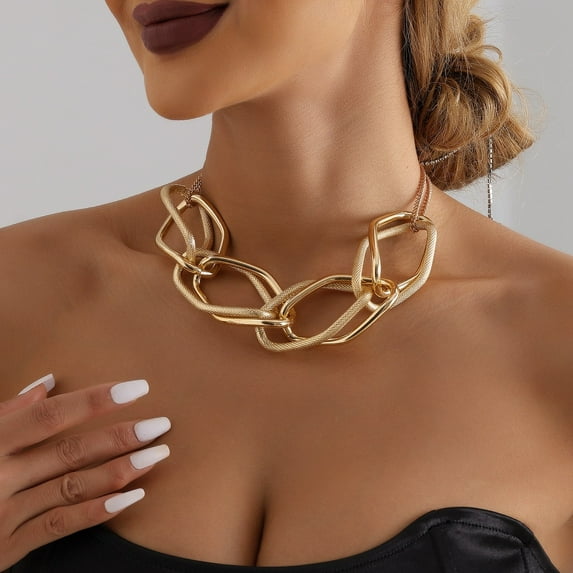 Exaggerated Geometric Gold Necklaces for Women Men Punk Fashion Thick Chain Collars Hop Choker Necklace Party Jewelry Gift