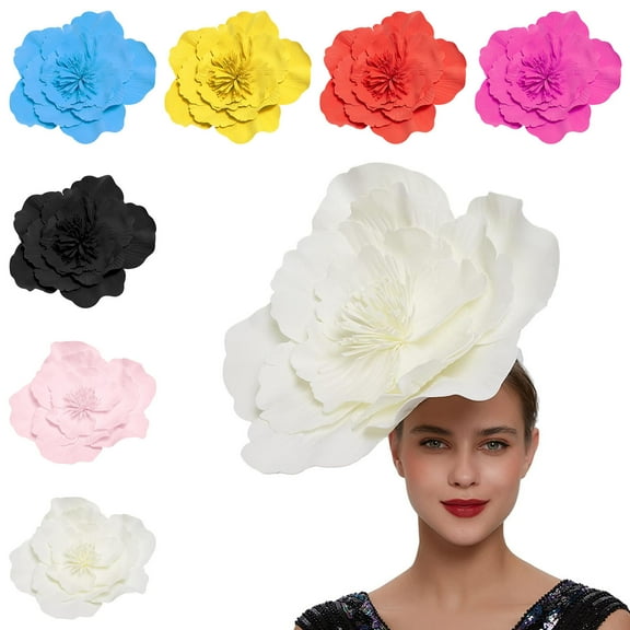 Exaggerated Large Flower Headband Hair Hoop Hat for Women, Elegant Floral Hair Accessories for Bridal Wedding Prom Photo Shoot Easter Decor, Stylish Big Flower Headpiece for Women, 18in, Red