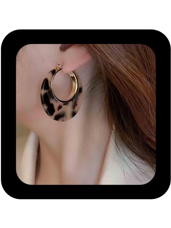 Exaggerated Leopard Print Hoop Earrings Large Acrylic Hoop Earrings Tortoise Shell Dangle Earrings Tortoise Resin Earrings Leopard Print Acrylic Earrings Jewelry for Women
