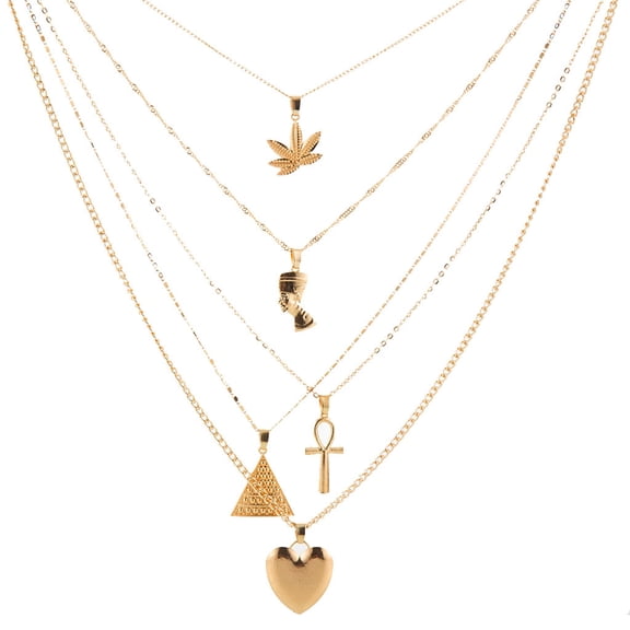 Exaggerated Multilayer Heart Triangle Shape Pendant Necklace Alloy Women Jewelry Gift