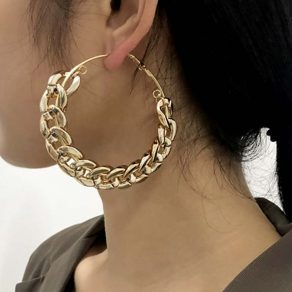 Exaggerated Punk Big Hoop Thick Chain Earrings CCB Material Women Personality Jewelry