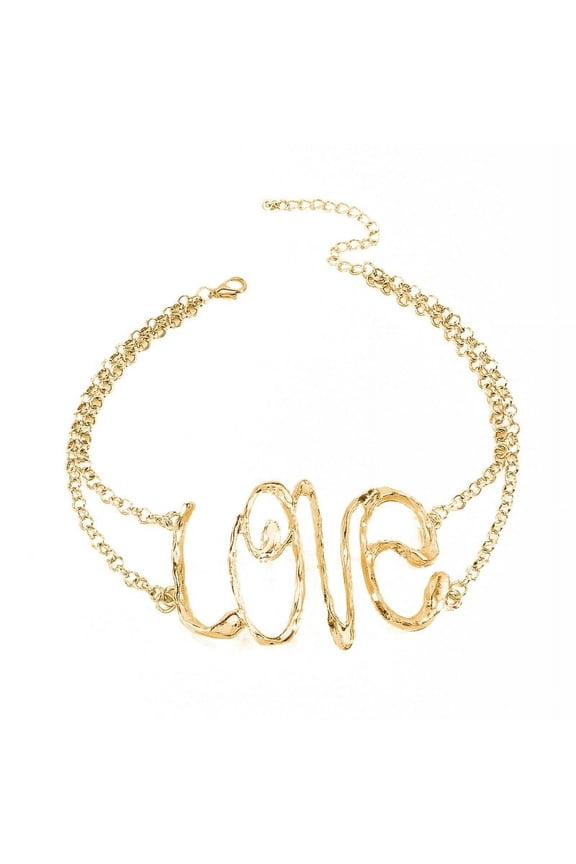 Exaggerated Retro Love-shape Letter Neck Chain Metal Texture Heavy Industry Multilayered Hip-hop Necklace for Female