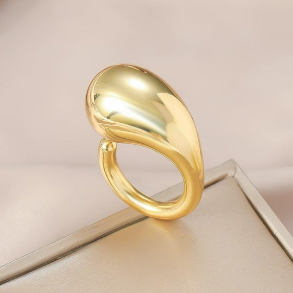 Exaggerated Teardrop Rings for Women Light Gold French Alloy Statement Rings 17mm Adjustable Boho Chic Jewelry Trendy Gift for Her Lightweight Love Knot Design for DIY