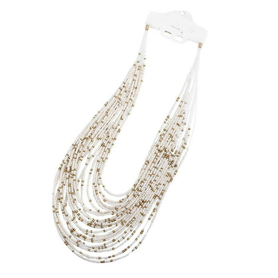 Exaggerated White Beaded Necklace Women Daily Use Bohemian 30x5cm 1Pcs