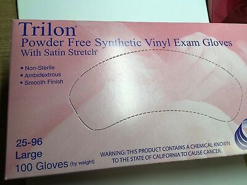 Exam Glove Trilon Large NonSterile Vinyl Standard Cuff Length Smooth