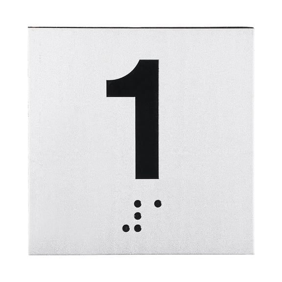 Exam Room Number Sign, 6" x 6" Number 1 Sign with Braille and Tactile Self-Adhesive Identification for Office, Black on Silver