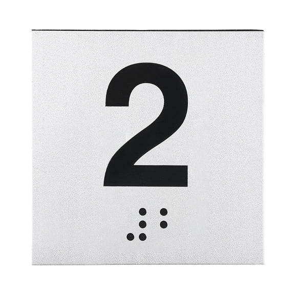 Exam Room Number Sign, 6" x 6" Number 2 Sign with Braille and Tactile Self-Adhesive Identification for Office, Black on Silver