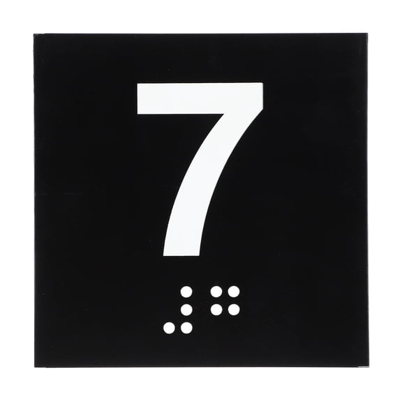 Exam Room Number Sign, 6" x 6" Number 7 Sign with Braille and Tactile Self-Adhesive Identification for Office, White on Black