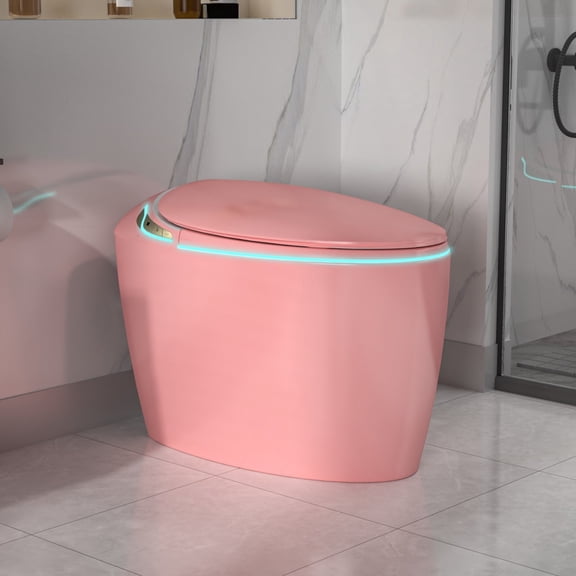 EP Exbrite Pink Bidet Smart Toilet Intelligent One Piece Bathroom Upgrade with Auto Open/Close Seat, Foot Sensor, LED Display, Night Light, Warm Water & Dryer