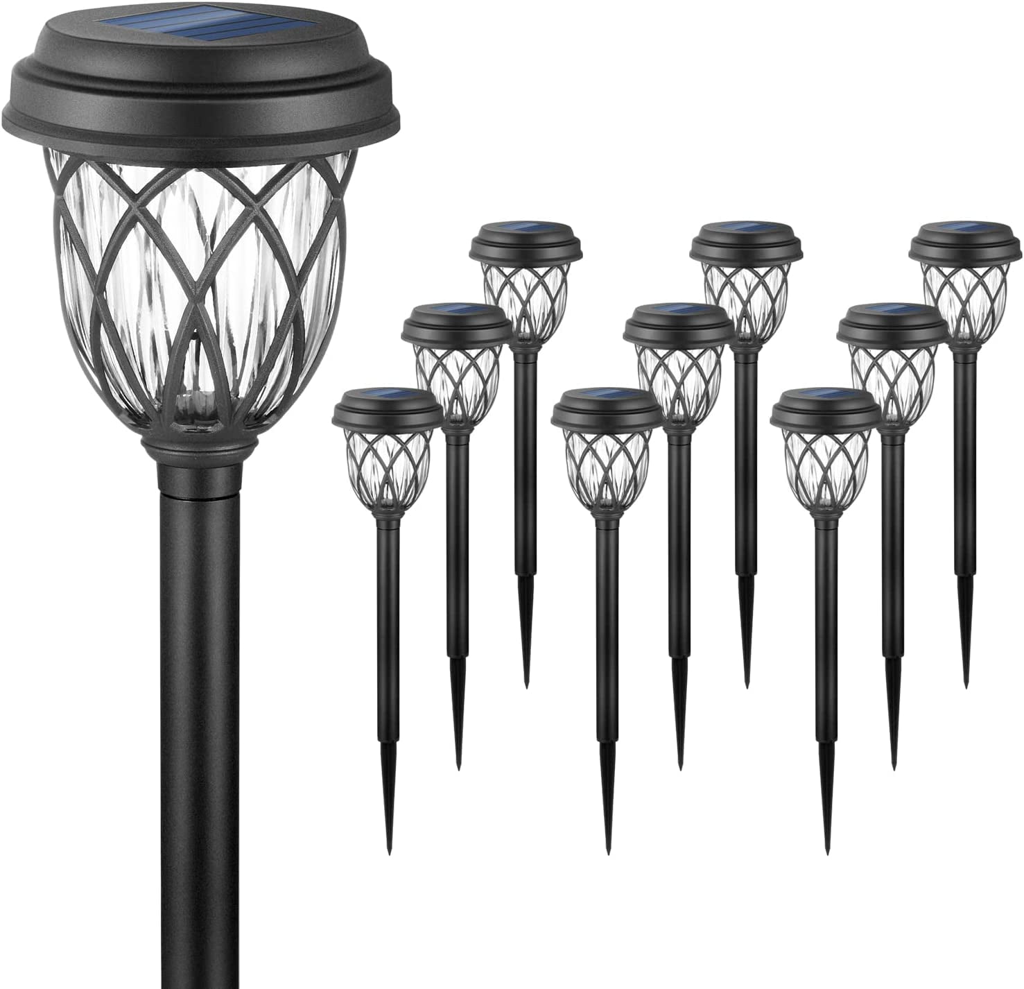 ExcMark 10 Pack Solar Lights Outdoor Garden Pathway Solar Powered Yard Lights for Walkway Sidewalk Driveway. (Black, Cool White)