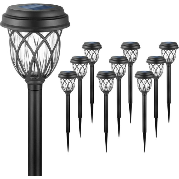 ExcMark 10 Pack Solar Lights Outdoor Garden Pathway Solar Powered Yard Lights for Walkway Sidewalk Driveway. (Black, Cool White)
