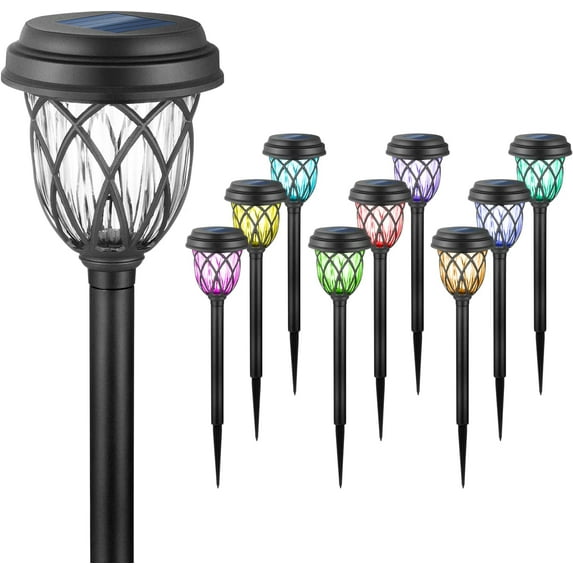 ExcMark 10 Pack Solar Lights Outdoor Garden Pathway Solar Powered Yard Lights for Walkway Sidewalk Driveway. (Black, Multi-colored)