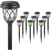 ExcMark 10 Pack Solar Lights Outdoor Garden Pathway Solar Powered Yard Lights for Walkway Sidewalk Driveway. Black, Multi-colored