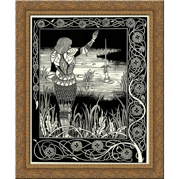Excalibur in the Lake 20x24 Gold Ornate Wood Framed Canvas Art by Beardsley, Aubrey
