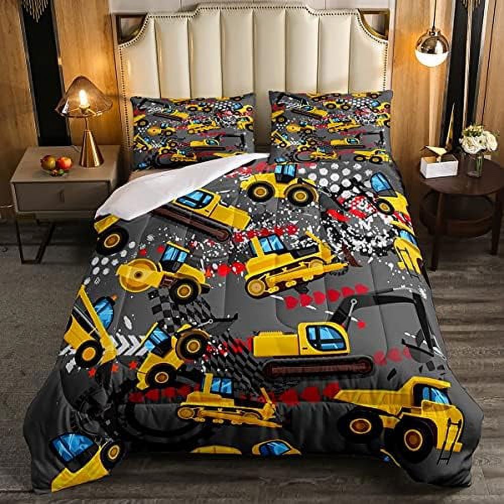 Excavator Bedding Set Kids Construction Site Comforter Set for Boys