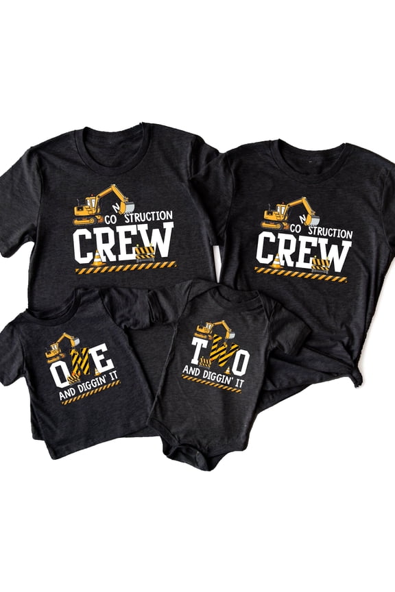 Excavator Birthday Shirt, Matching Birthday Shirt, Two and Diggin' It, Construction Crew S