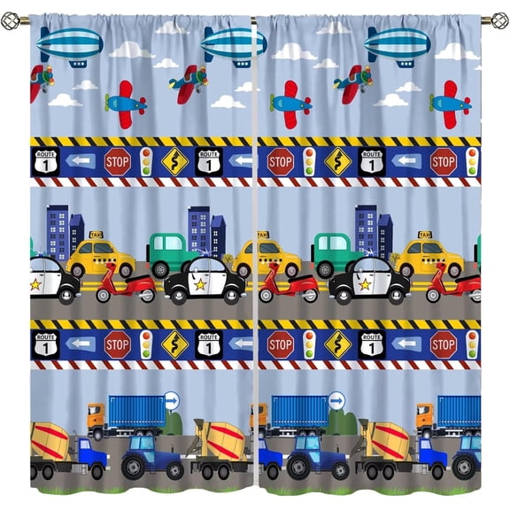 Excavator Blackout Curtain,Boys Kids Construction Vehicles Curtains Equipment Trucks Cartoon Car for Kitchen Office Bedroom Cafe Dining Room Living Room Drapes, 84x84 in