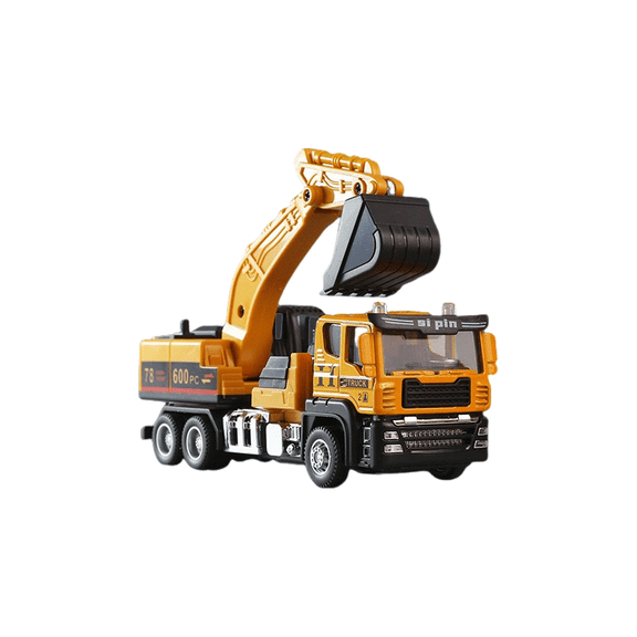 Excavator Blender Crane Car Toy Model Diecast Alloy Engineering Vehicle Rubber Tires Sound Light Pull Back Toys Kids Gifts