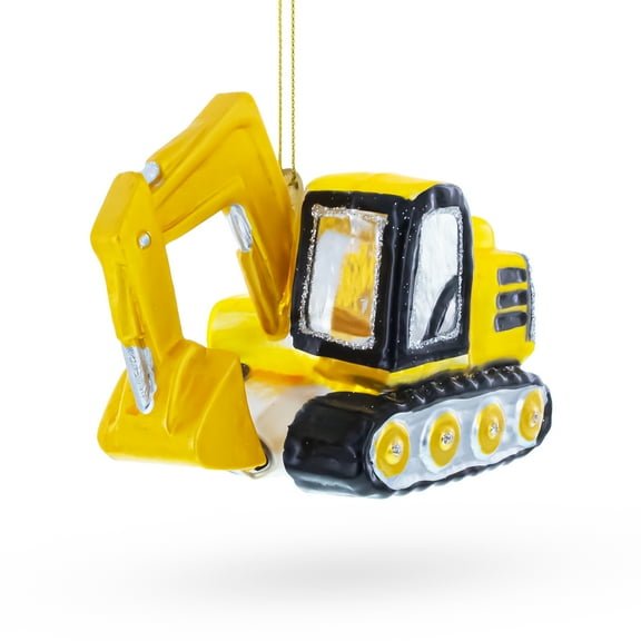 Excavator Construction Vehicle with Working Arm Glass Christmas Ornament