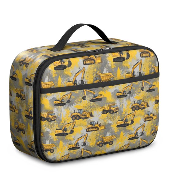 Excavator and Bulldozer Yellow Insulated Lunch Bag Teens,Bento School Lunch Bag for Teens for Work,Picnic or Travel 10.6x7.7x4.3 Inches,12 Can Capacity