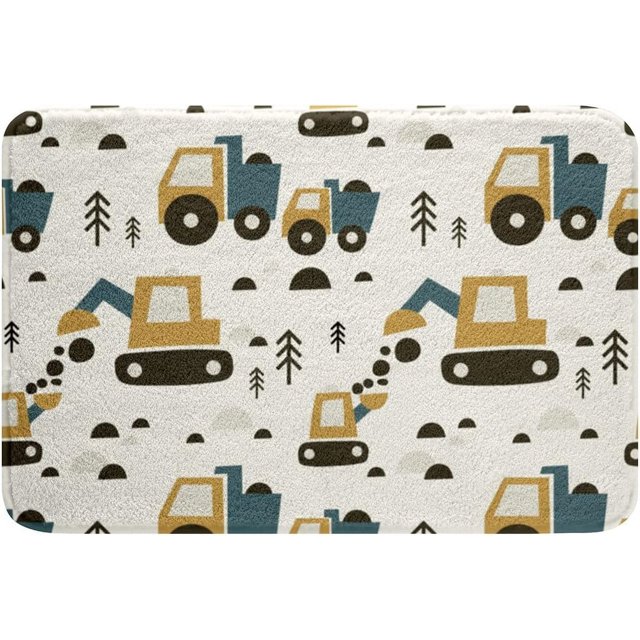 Excavator Carpet Cartoon Tractor Trucks Bathroom Rugs Construction