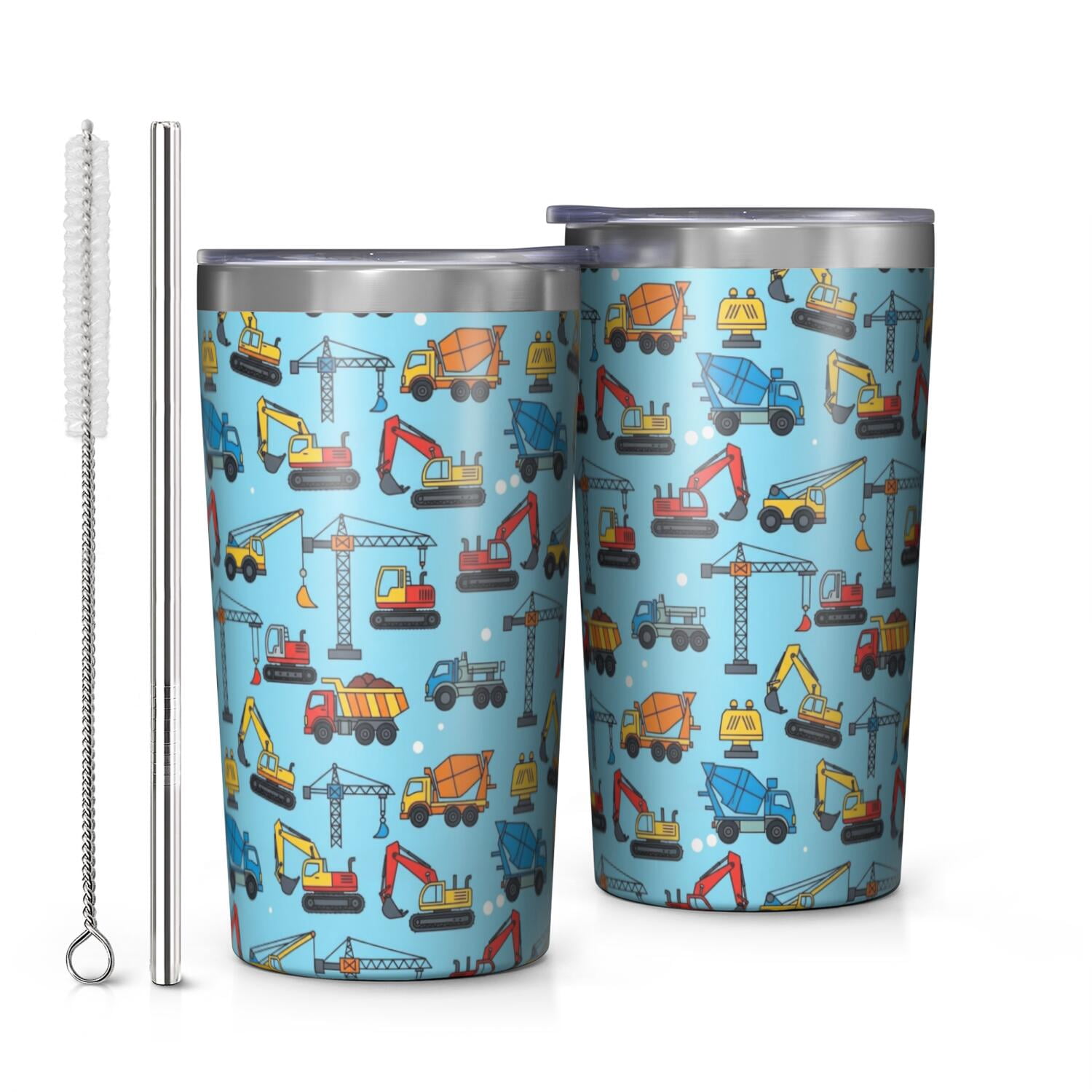 Excavator and Concrete Mixer Blue Car Tumbler 1 Pack, Vacuum Insulated ...
