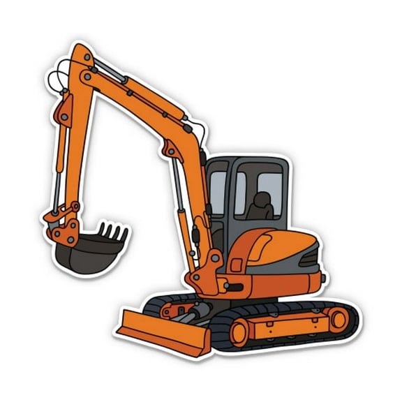 Excavator Construction Digger - 8" Vinyl Sticker - For Car Laptop I-Pad - Waterproof Decal