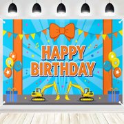 Excavator Construction Vehicle Happy Birthday Photography Backdrop, Balloon Banner Gift Photo Background for Boys Construction Theme Birthday Decor 5x7ft