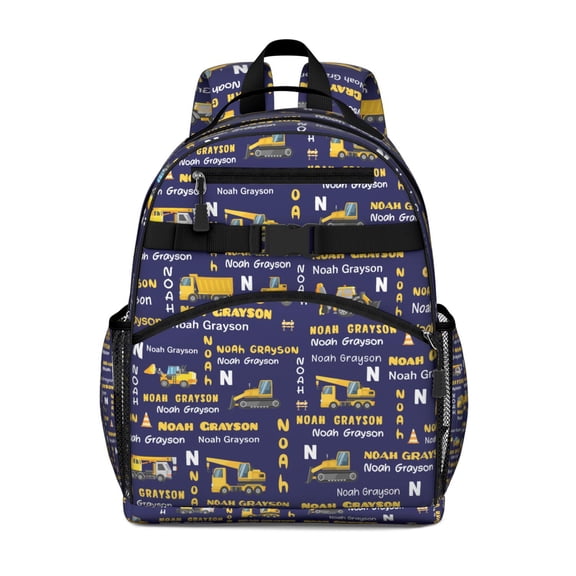 Excavator Construction Vehicle School Backpack Adjustable Shoulder Straps Chest Strap Spacious Durable Bookbag
