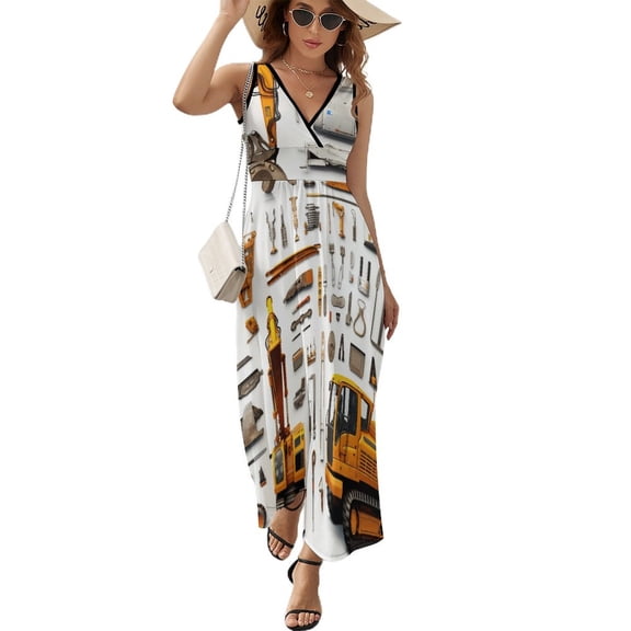 Excavator Construction Vehicle Truck Art Sleeveless Dress Women's Summer Suit Dresses for Women 2025 Luxury Party Dress