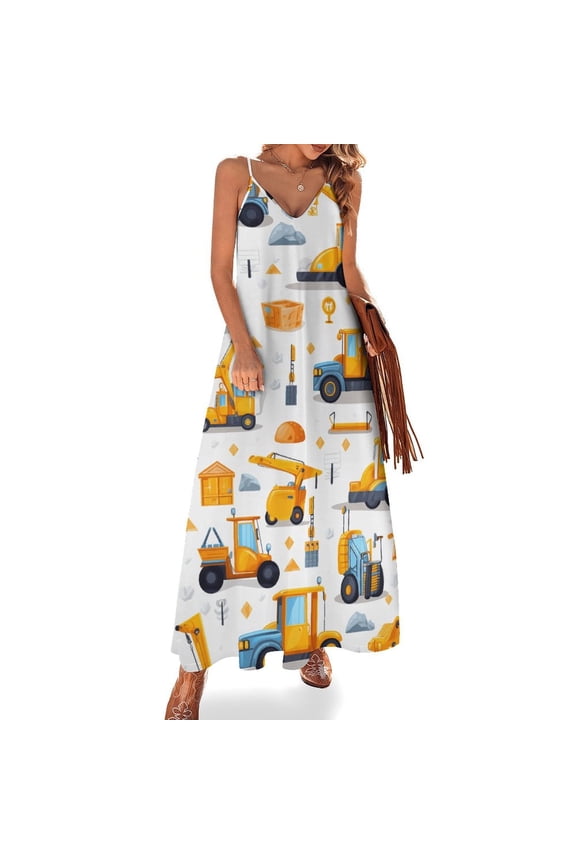 Excavator Construction Vehicle Truck Design Sleeveless Dress Woman Fashion Long Dresses Women's Summer Suit Dress 2025