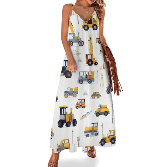 Excavator Construction Vehicle Truck Design Sleeveless Dress Woman Fashion Long Dresses Women's Summer Suit Dress 2025
