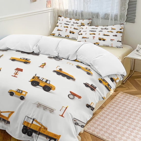 Excavator Construction Vehicle Truck Duvet Cover Set Pattern Soft Bedding Set Comforter Cover Set(1 Duvet Cover + 2 Pillowcases)