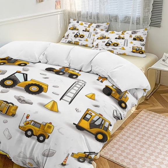 Excavator Construction Vehicle Truck Duvet Cover Set Pattern Soft Bedding Set Comforter Cover Set(1 Duvet Cover + 2 Pillowcases)