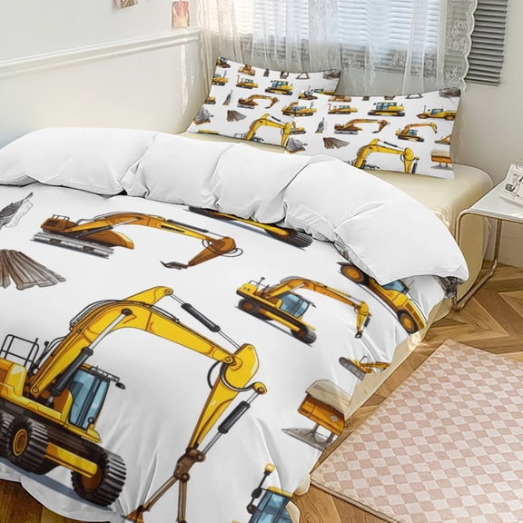 Excavator Construction Vehicle Truck Duvet Cover Set Pattern Soft Bedding Set Comforter Cover Set(1 Duvet Cover + 2 Pillowcases)