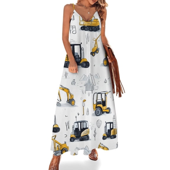 Excavator Construction Vehicle Truck Fine Art Sleeveless Dress Summer Dress Woman 2025