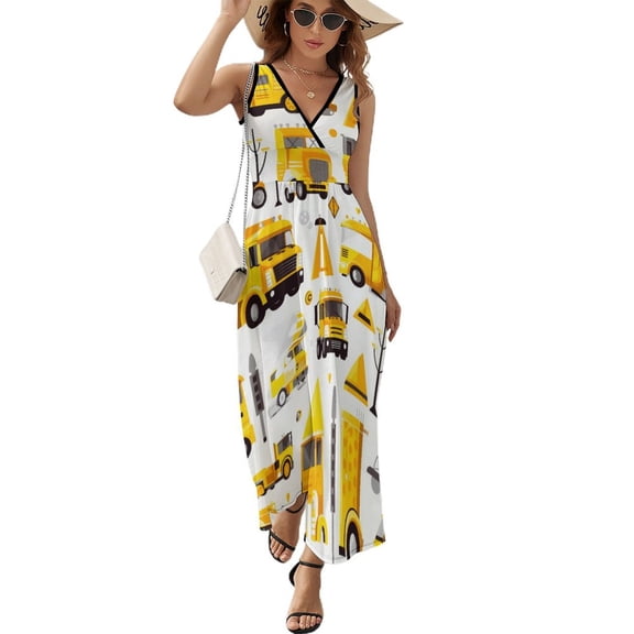 Excavator Construction Vehicle Truck Pattern Design Sleeveless Dress Summer Clothes for Women Women's Clothing 2025
