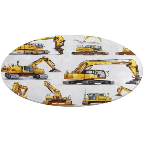 Excavator Construction Vehicle Truck Round Small Area Rug, Print Non Slip Washable Floor Mat, Soft Throw Rug for Living Room, Powder Room Entryway, Bathroom, Bedside