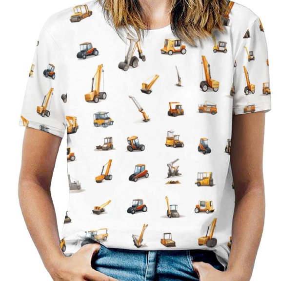 Excavator Construction Vehicle Truck Women's T-Shirt Short Sleeve T Shirts Tops Tee Ladies Loose T