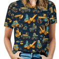 thumbnail image 1 of Excavator Construction Vehicle Truck Womens Tops Women's Fashion Casual Short Sleeve Flower Print Round Neck Pullover Top Blouse, 1 of 6