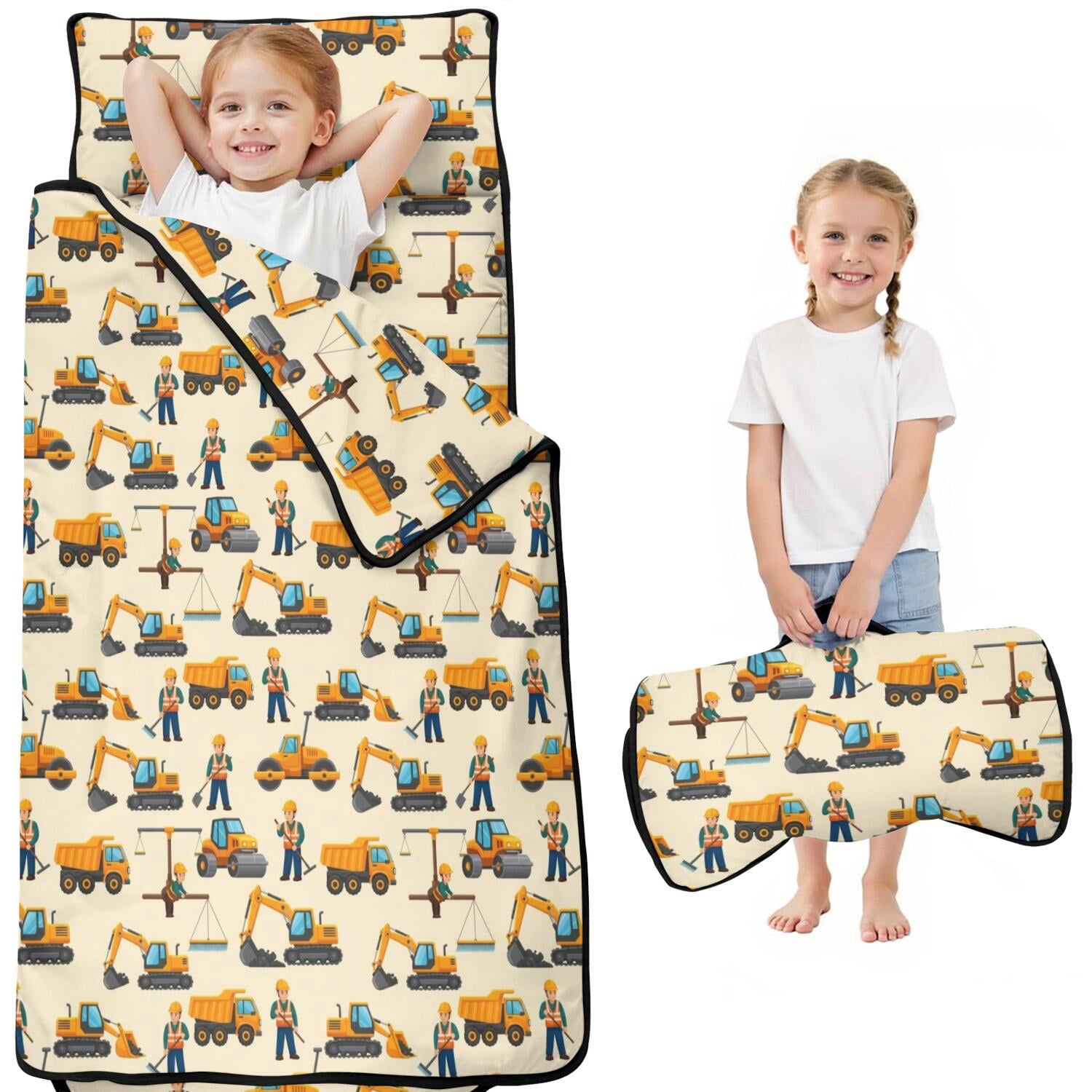 Excavator and Construction Worker Kids Nap Mat, Preschool Sleeping Pad ...