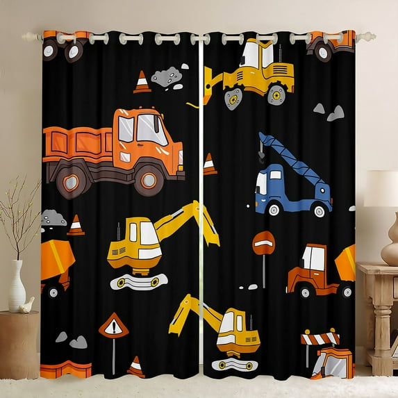 YST Excavator Curtains for Boys Teens Toddler Youth, Construction Vehicle Blackout Curtains for Living Room 52''Wx84''L Tractor Bulldozer Truck Curtains & Drapes for Bedroom