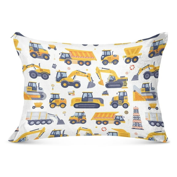 Excavator Dump Truck Plush Pillow Cases Standard Size Ultra Soft Warm Pillowcases with Zipper 20"x26"