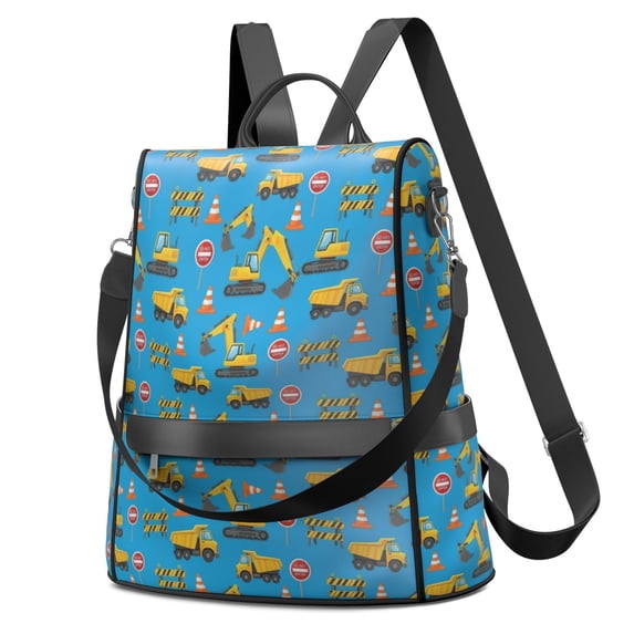 Excavator and No Entry Sign Blue Fashion Backpack, Work Travel Rucksack ...