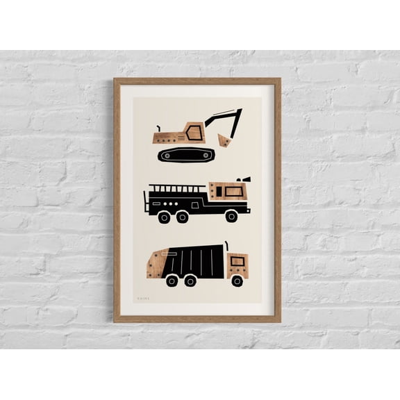 Excavator, Fire Truck, & Garbage Truck Print, Truck Art, Boy Nursery Decor, Car Printable Poster, Transportation Art, Studio Rains, Stretched Canvas Size 16x24