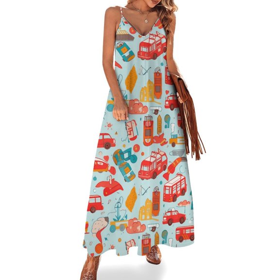 Excavator Fire Truck Racing Sleeveless Dress Women's Luxury Party Dress Birthday Dresses for Women