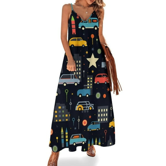 Excavator Fire Truck Racing Sleeveless Dress Women's Luxury Party Dress Birthday Dresses for Women