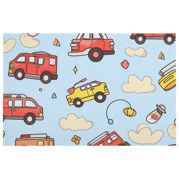 Excavator Fire Truck Racing Washable Indoor Doormat, Quick Absorbent Entrance Rug Distressed Front Door Mat, Welcome Mats Entryway Rug Doormats for Kitchen Home Patio